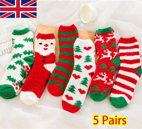 Christmas Fluffy Bed Socks – Gift Set of 5 Pairs