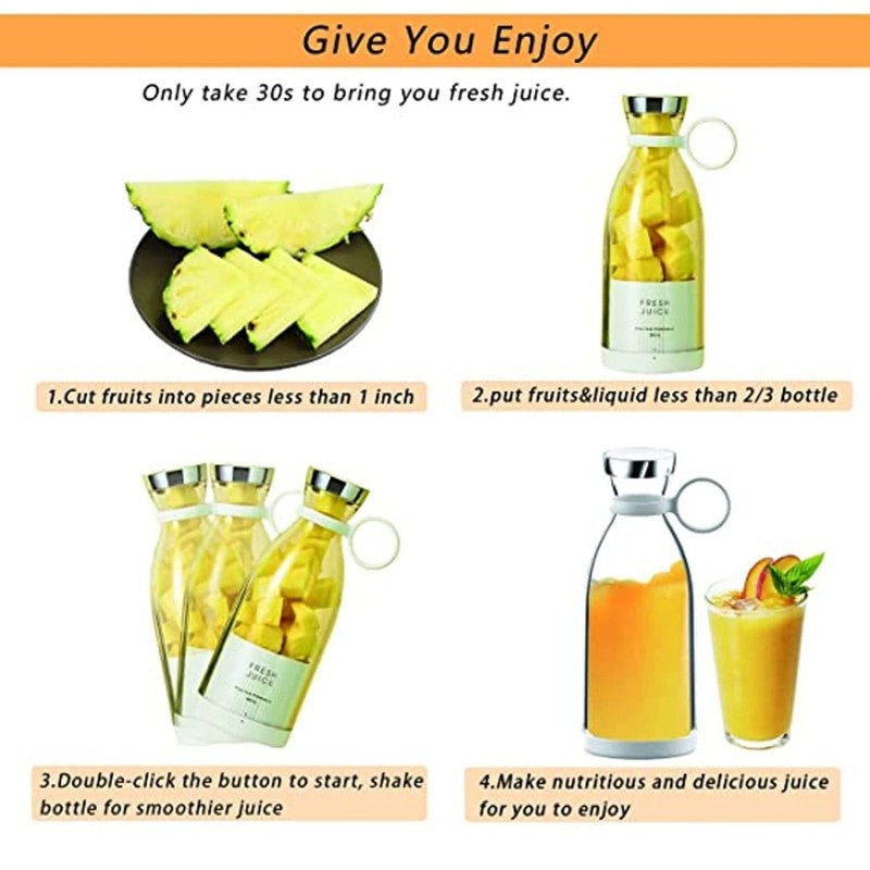 Portable USB Juicer Blender – 4 Blades, 350ml Rechargeable Bottle