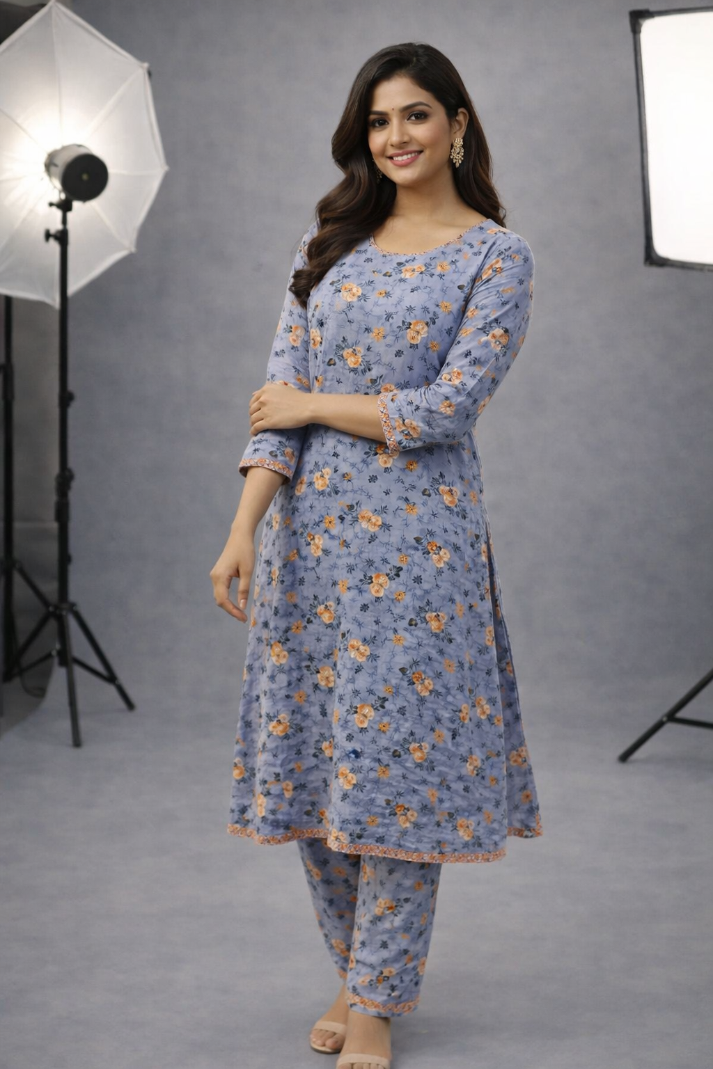 Women’s Printed 2 Piece Suit – Floral Frock with Matching Trouser for Summer Wear