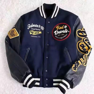 Y2K Streetwear Bomber Varsity Jacket Men Women Autumn Vintage Premium Patchwork PU Leather Sleeve Hip Hop Casual Baseball Coat